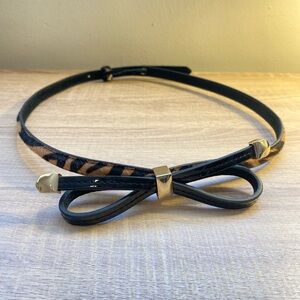 Vintage White House Black Marker Black & Tan Animal Print Calf Hair  Bow Belt S